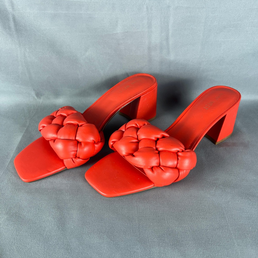 Nine West Gyllan Slide Women's 9.5M Red Braided Strap Block Heel Slip On Sandal